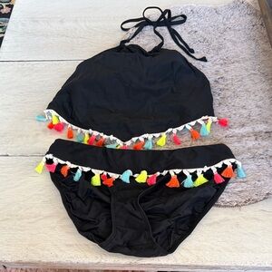 Women's Black Bikini with Colorful Tassels Venus